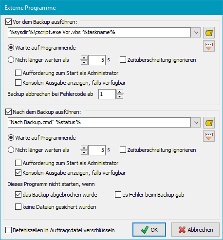 Einstellungen für externe Programme