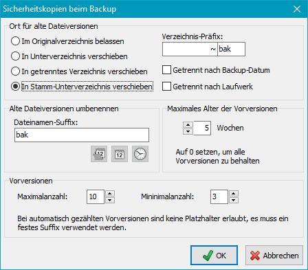 Sicherheitskopien von älteren Versionen