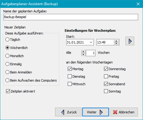 Zeitplan bearbeiten