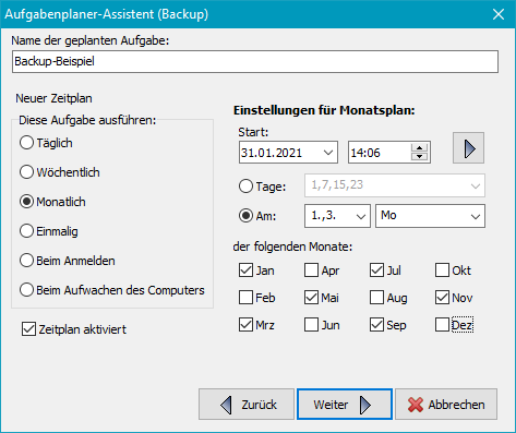 Zeitplan bearbeiten