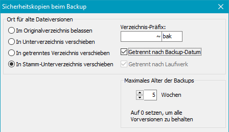 Sicherheitskopien in Stammverzeichnis