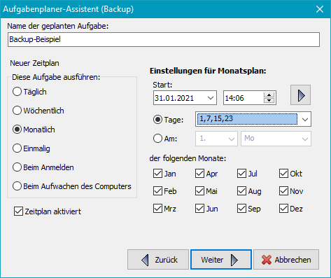 Zeitplan bearbeiten