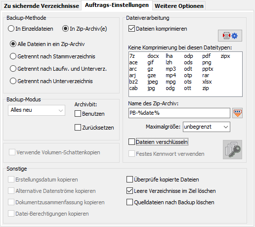 Einstellungen Zip