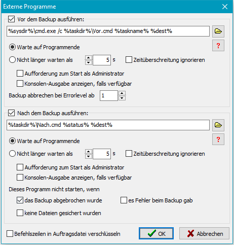 Einstellungen fr externe Programme